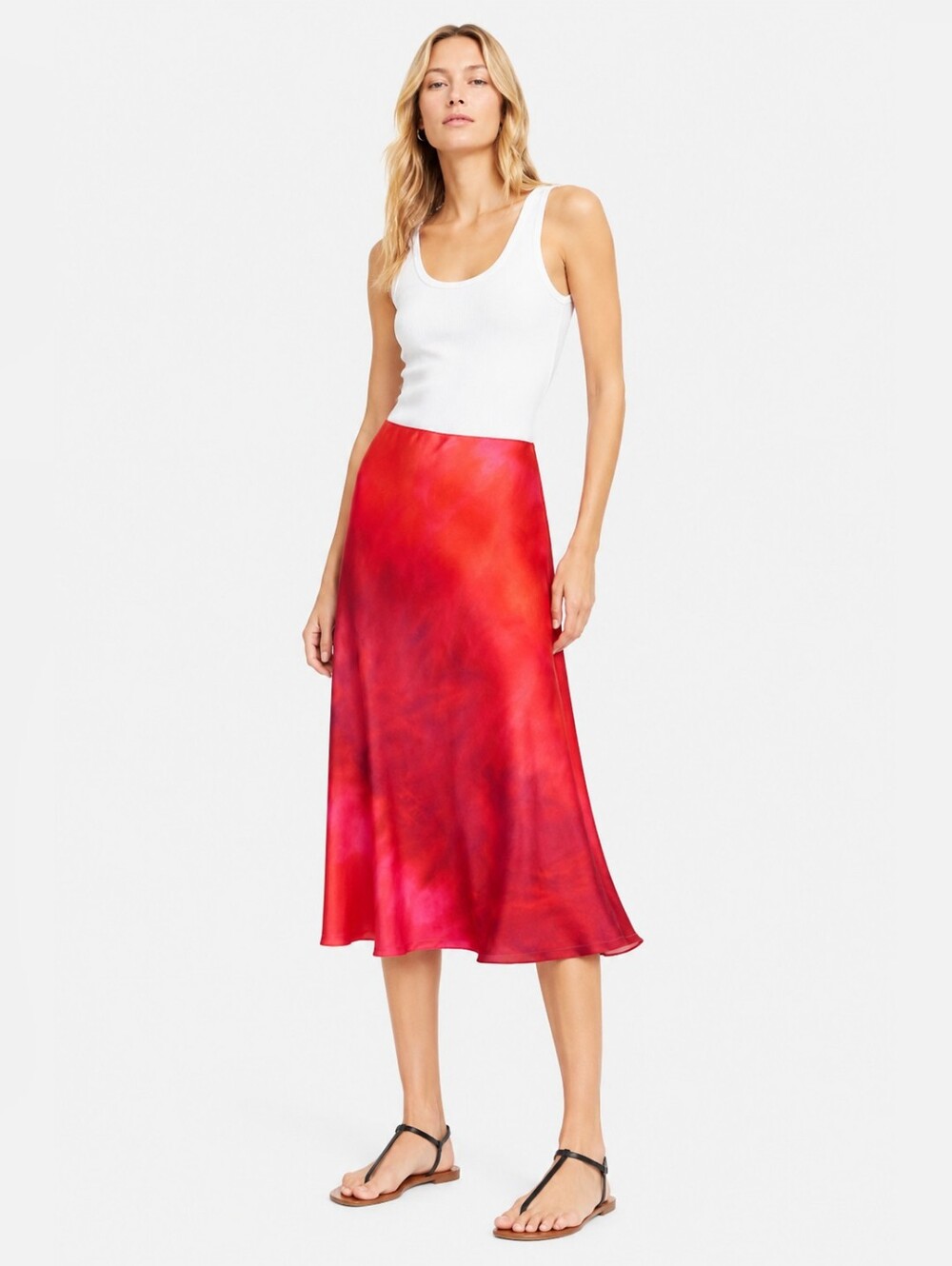 NWT Zara Size S Red Tie Dye Knee Length A-line Skirt